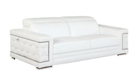 89" White Italian Leather Sofa With Silver Legs