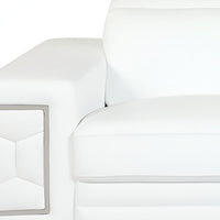 89" White Italian Leather Sofa With Silver Legs