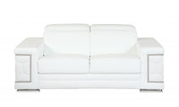 89" White Italian Leather Sofa With Silver Legs