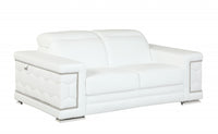 89" White Italian Leather Sofa With Silver Legs