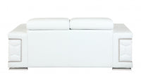 89" White Italian Leather Sofa With Silver Legs