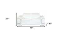 89" White Italian Leather Sofa With Silver Legs