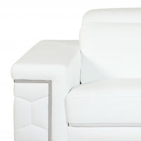 89" White Italian Leather Sofa With Silver Legs