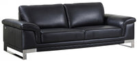 90" Black Italian Leather Sofa With Silver Legs