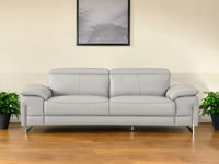 87" Light Gray Italian Leather Sofa With Silver Legs