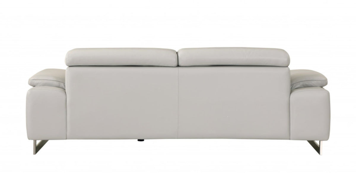 87" Light Gray Italian Leather Sofa With Silver Legs