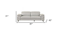 87" Light Gray Italian Leather Sofa With Silver Legs