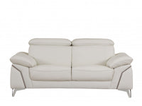 87" White Italian Leather Sofa With Silver Legs