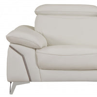 87" White Italian Leather Sofa With Silver Legs