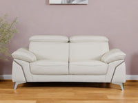 87" White Italian Leather Sofa With Silver Legs