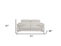 87" White Italian Leather Sofa With Silver Legs