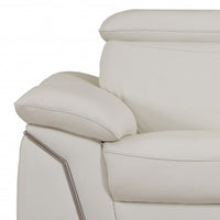 87" White Italian Leather Sofa With Silver Legs