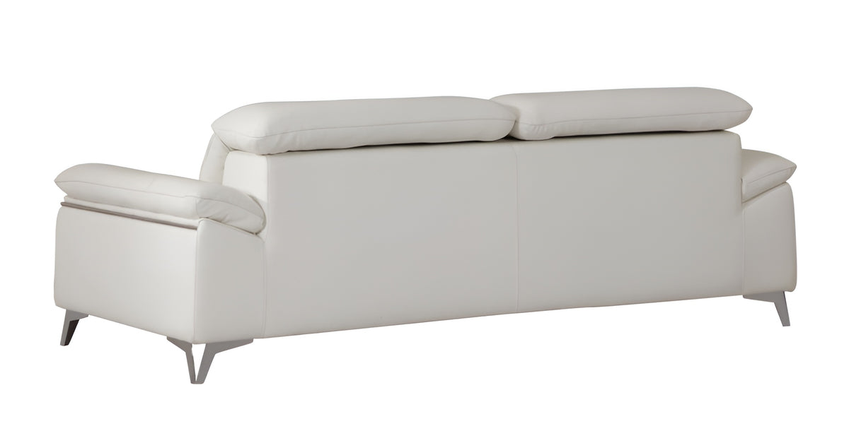 87" White Italian Leather Sofa With Silver Legs