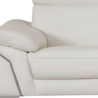 87" White Italian Leather Sofa With Silver Legs