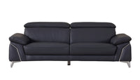 87" Blue Italian Leather Sofa With Silver Legs