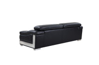 92" Black Italian Leather Sofa With Silver Legs