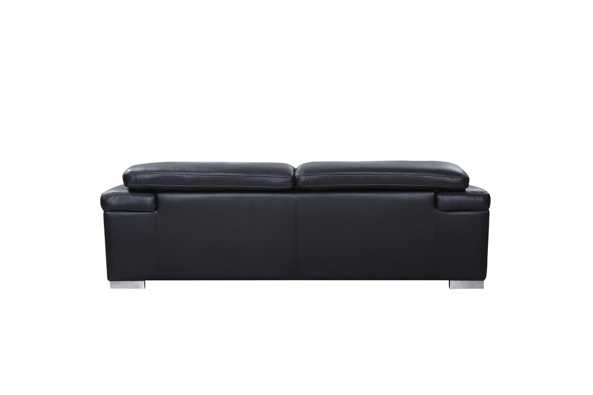 92" Black Italian Leather Sofa With Silver Legs