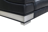 92" Black Italian Leather Sofa With Silver Legs