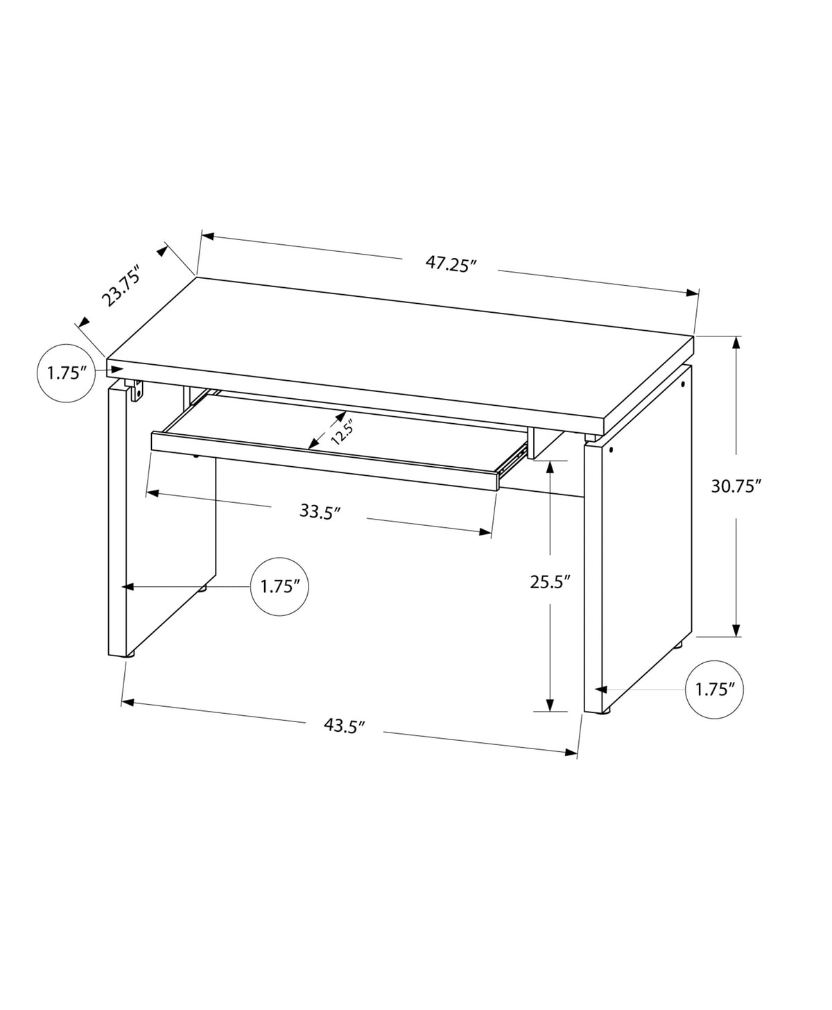 24" Brown Computer Desk With Two Drawers