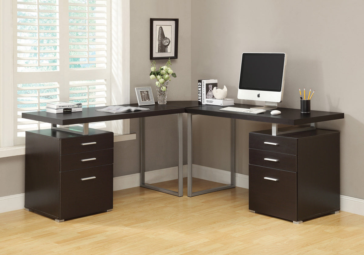 24" Gray and Black Computer Desk With Three Drawers