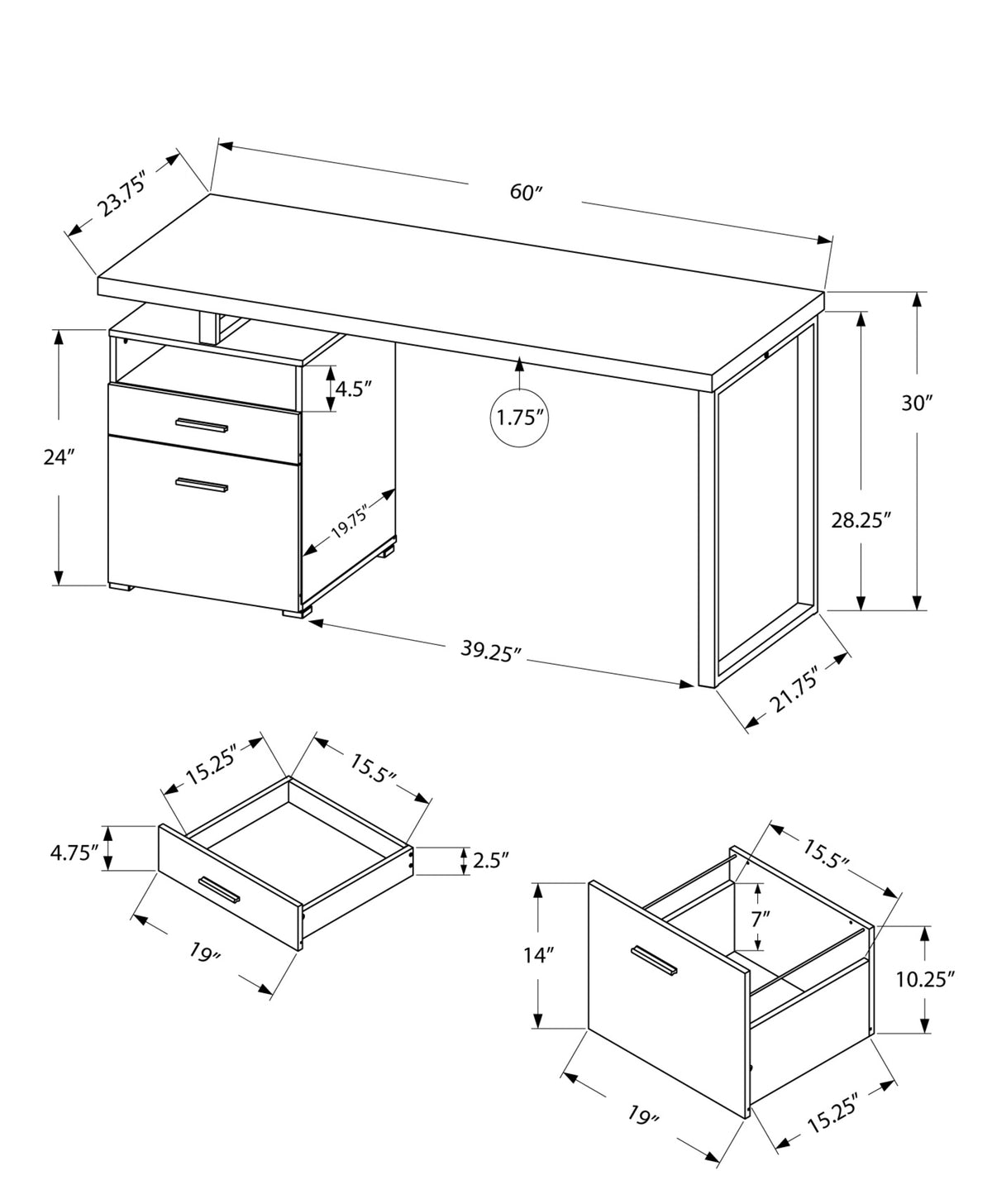 24" Dark Brown and Silver Computer Desk With Two Drawers