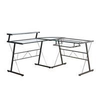 23" Clear and Black Glass L Shape Computer Desk