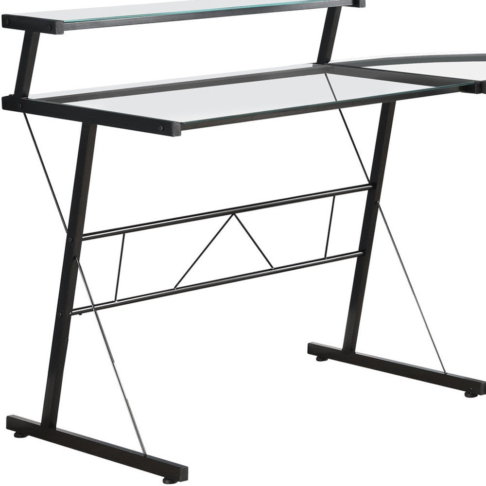 23" Clear and Black Glass L Shape Computer Desk