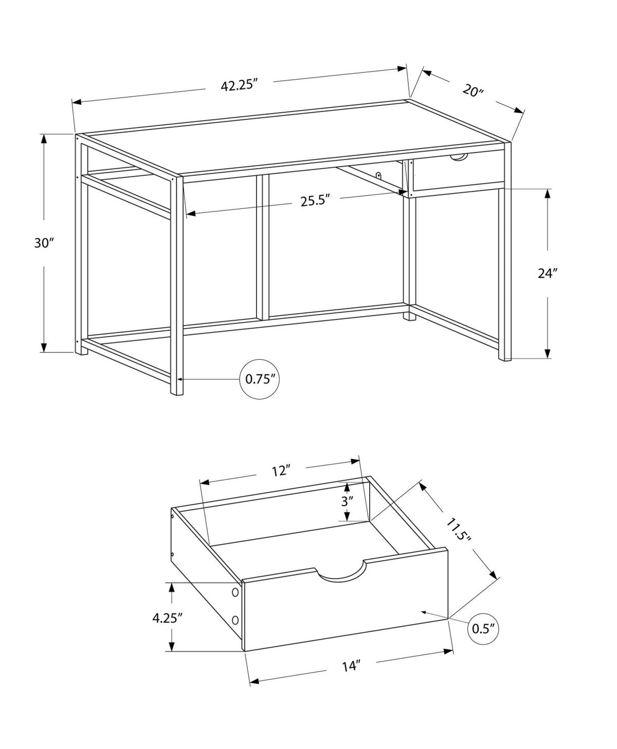 20" Taupe and Black Computer Desk