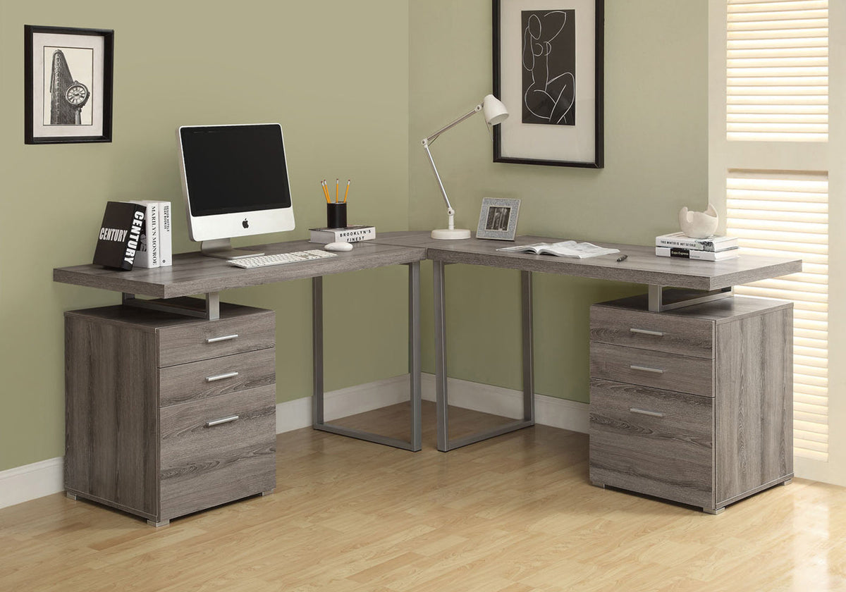 24" Gray and Black Computer Desk With Three Drawers