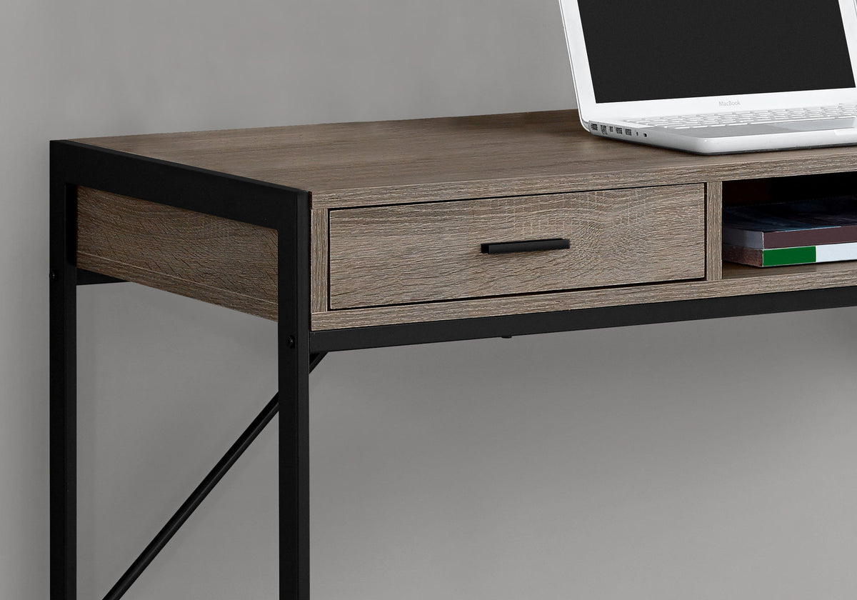 22" Taupe and Black Computer Desk With Two Drawers