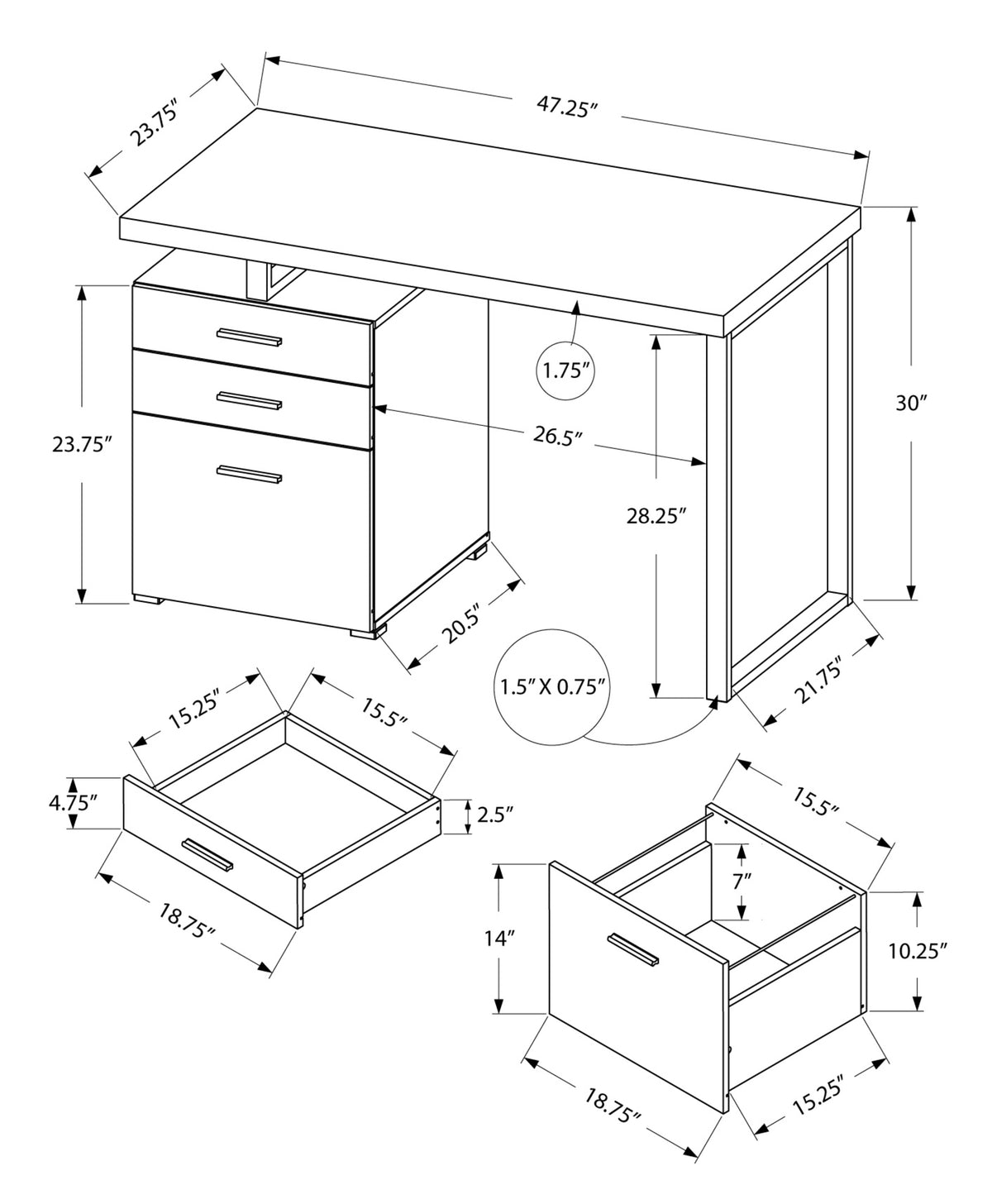 24" Brown and Black Computer Desk With Three Drawers