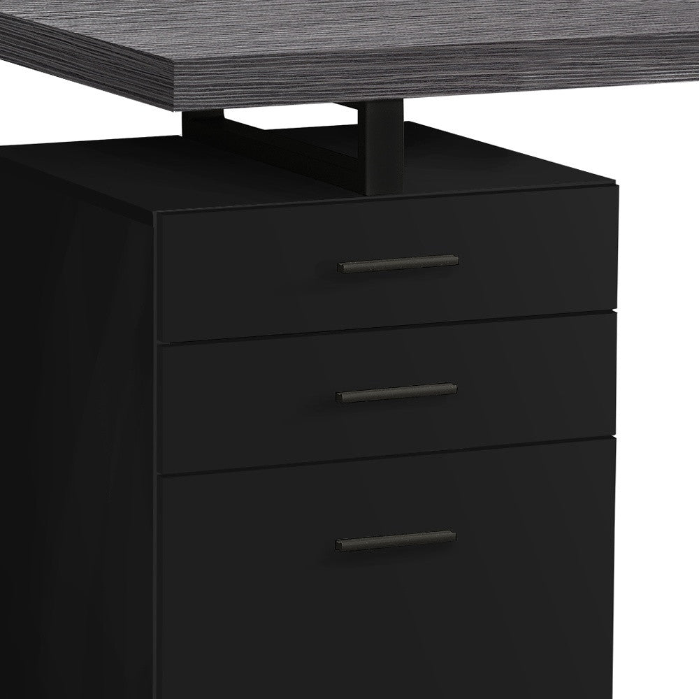 24" Gray and Black Computer Desk With Three Drawers