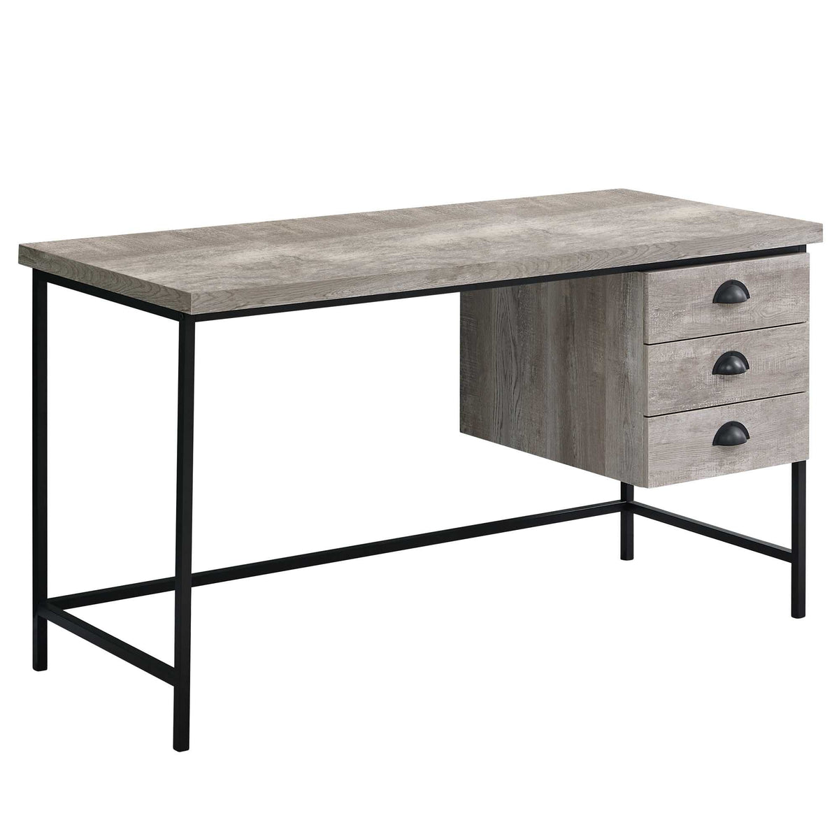 24" Taupe and Black Computer Desk With Three Drawers