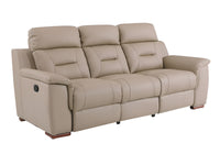 90" Beige Faux Leather Sofa With Brown Legs