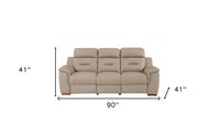 90" Beige Faux Leather Sofa With Brown Legs