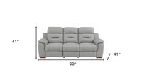 90" Gray Faux Leather Sofa With Brown Legs