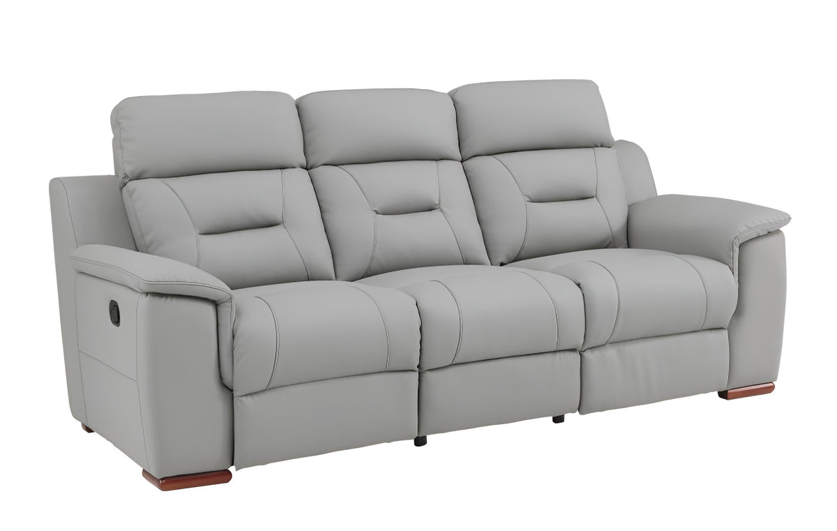 90" Gray Faux Leather Sofa With Brown Legs