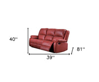 81" Red Faux Leather Reclining Sofa With Black Legs