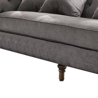 34" Gray Velvet Sofa And Toss Pillows With Brown Legs