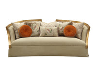 41" Beige Velvet Curved Sofa And Toss Pillows With Natural Legs