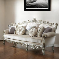 36" Pearl Polyester Blend Curved Floral Sofa And Toss Pillows