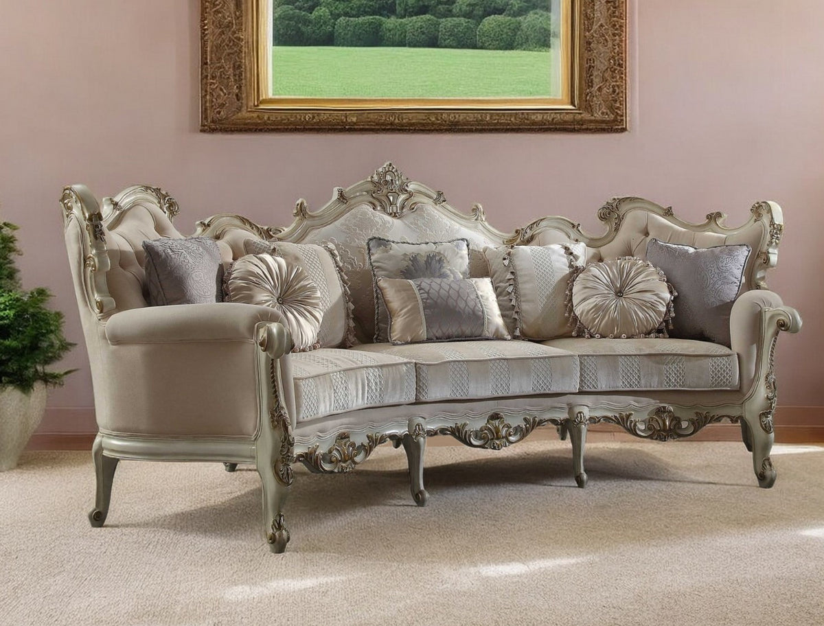 52" Pearl Fabric Striped Sofa With Champagne Legs