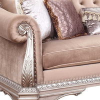 42" Rosegold Velvet Sofa And Toss Pillows With Silver Legs