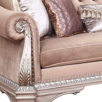 42" Rosegold Velvet Sofa And Toss Pillows With Silver Legs