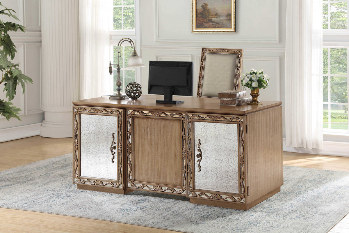 32" Brown Executive Desk With Two Cabinets