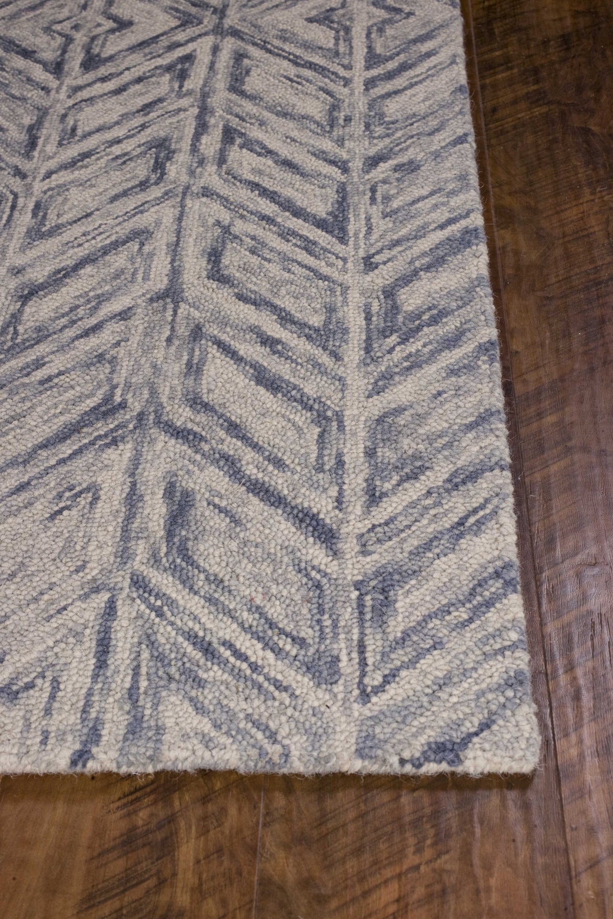 5'X7' Blue Hand Tufted Wool Herringbone Indoor Area Rug