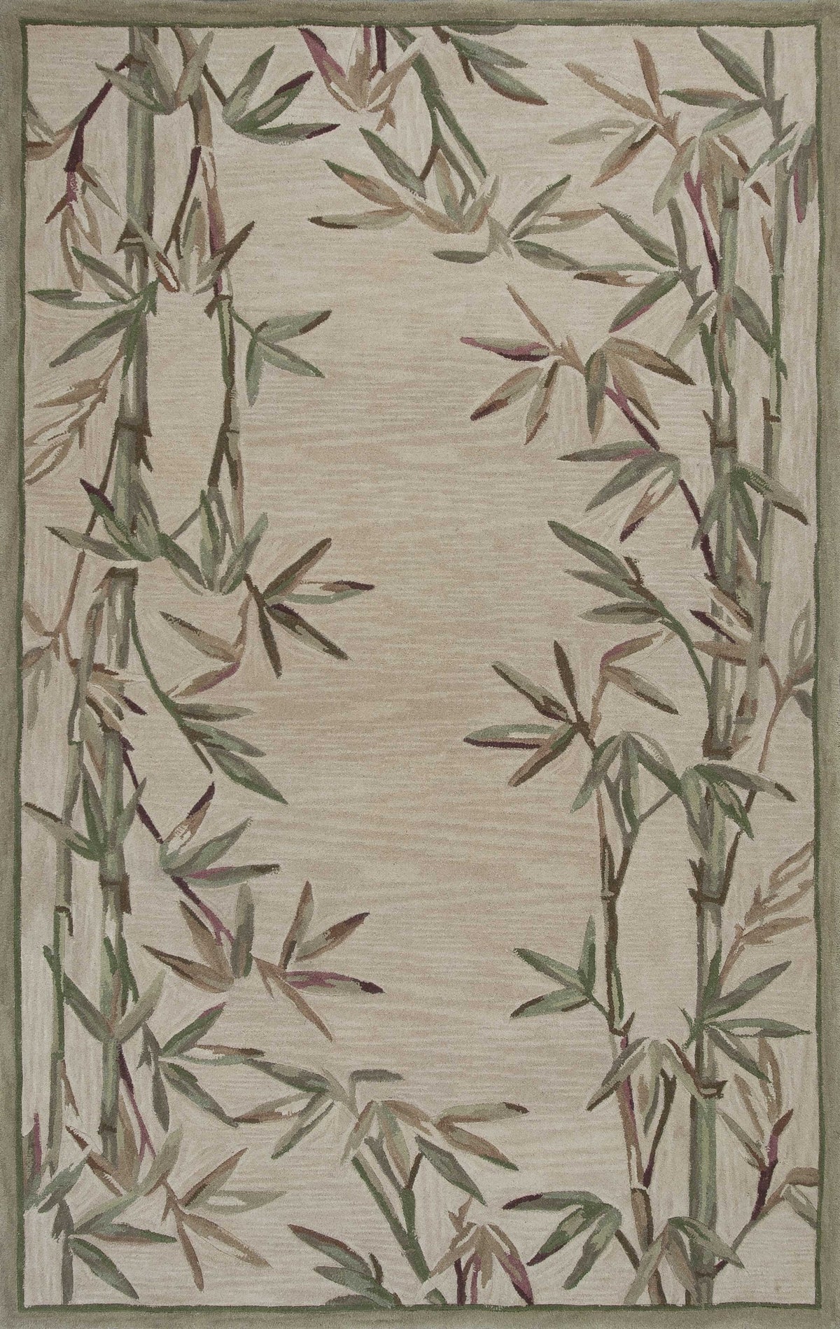 5'X8' Ivory Hand Tufted Bordered Bamboo Indoor Area Rug