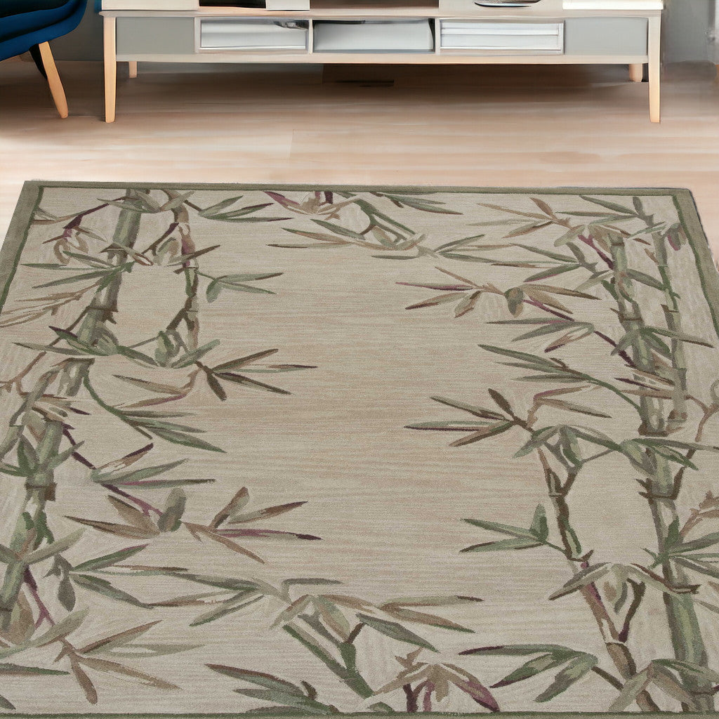 5'X8' Ivory Hand Tufted Bordered Bamboo Indoor Area Rug