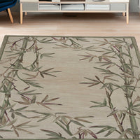 5'X8' Ivory Hand Tufted Bordered Bamboo Indoor Area Rug