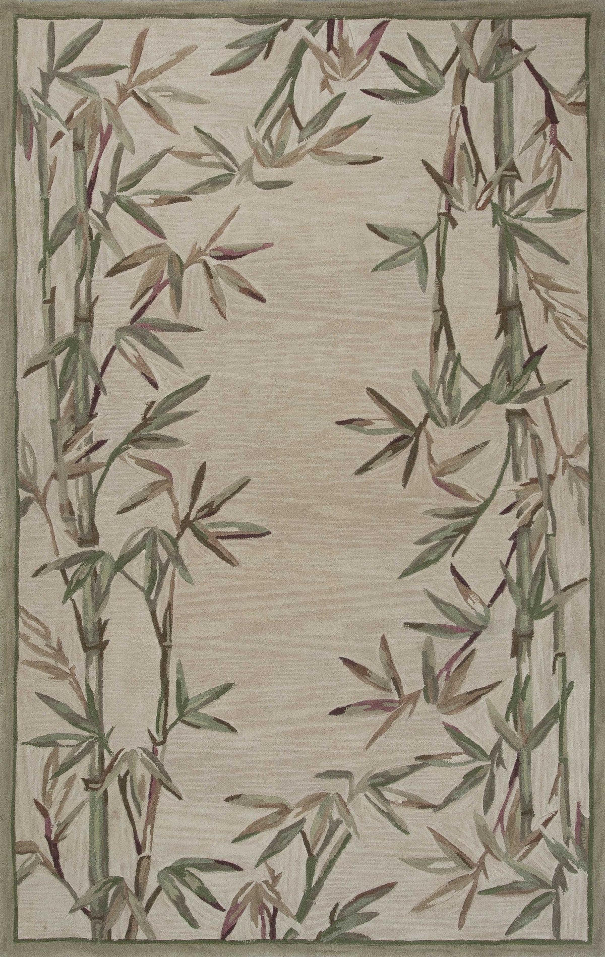 5'X8' Ivory Hand Tufted Bordered Bamboo Indoor Area Rug